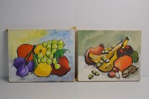 New Listing2 Vintage Art Paintings Fruit Abstract Companion Original Canvas Pieces Signed