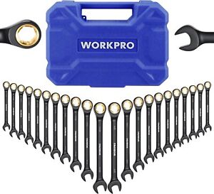 WORKPRO 22Piece Ratcheting Wrench Set, 72 Teeth Anti-slip with Organizer Box NEW