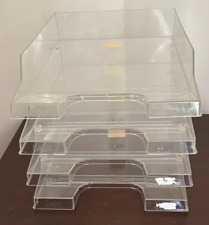 Helit Lot of 4 Stackable Office Desk Organizer, File Document, Letter Tray Clear