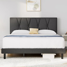 Full Bed Frame,  Full Size Platform Bed with Fabric Upholstered Headboard,Dark G
