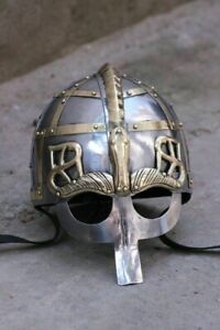 Viking Helmet with Chainmail Medieval Norman Knight Battle Armor Costume Decor