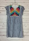 THML Anthropologie Women's S Small Blue White Striped Embroidered Spring Dress