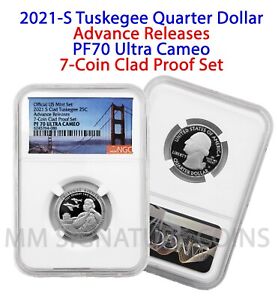 2021-S NGC PF70 Ultra Cameo Advance Releases Tuskegee Qtr from 7-Coin Clad Set