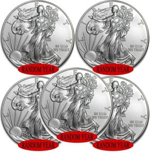 Lot of 5 - Random Year American Silver Eagle Coin 1 oz .999 Fine $1 Silver BU