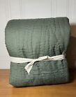 Pottery Barn Belgian Flax Linen Handcrafted Quilt King Cypress Green