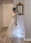 Vintage 1950s 1960s Lace Scallop Sequin Tulle Skirt Wedding Dress Gown XS FLAW