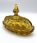Anchor Hocking Fairfield Amber Oval Covered Glass Butter Dish Vintage