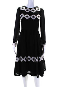Ted Baker London Womens Pleated Lace Detail Long Sleeve Dress Black Size 0