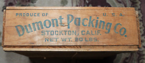 Vtg Wood Fruit Crate DUMONT PACKING, STOCKTON, CALIF.  14x18x5