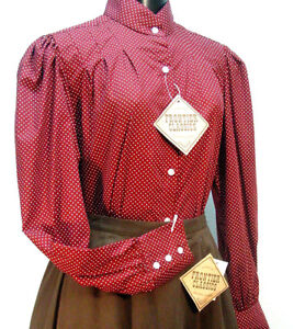 Victorian Frontier burgundy polka dot Vintage style blouse sizes S-3X new