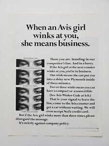 Avis Car Rental Counter Girl Eye Wink Code 1967 Vintage Print Ad