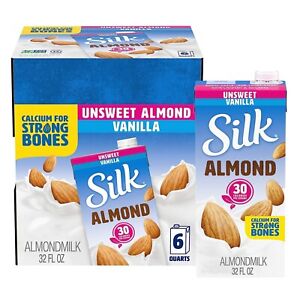 Silk Shelf-Stable Almond Milk, Unsweetened Vanilla, Dairy-Free, Vegan, Non-GMO P