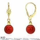 7 mm Ball Shaped Red Coral Leverback Dangle Earrings 14K Solid Yellow Gold 1