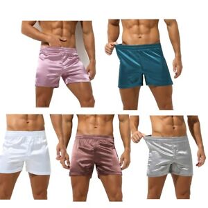 Men's Silk Satin Frilly Boxers Shorts Underwear Pyjamas Elastic Waistband Pantie