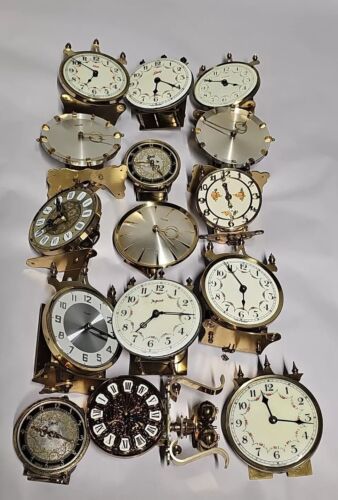 Antique Novelty Clock Movement Parts Lot Of 15 Faces , Gears Brass Parts Repair