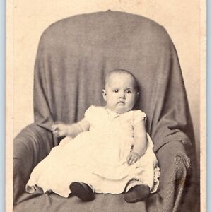 c1860s Worcester, MA Husky Cute Baby Boy Sit CdV Photo Card Claflin Antique H21
