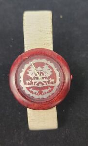 Vintage Tissot Wood Watch With Limited Edition Dial Inlay Red W195 1991