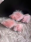 UGG womens pink open toe fur slippers heels size 8