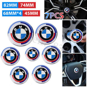 7PCS For BMW 50th Anniversary Emblem Centre Caps Badges 82mm 74mm 68mm 45mm