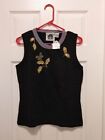 New Storybook Knits Sleeveless Sweater Top Black Leaves Butterfly Small NWT