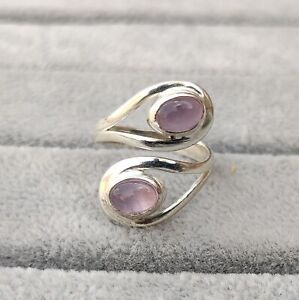 Rose Quartz Ring 925 Sterling Silver Band Ring Statement Handmade Jewelry YH59