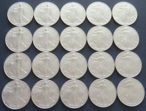 Roll 2000 $1 Uncirculated .999 1 Oz Silver American Eagle Coin; 20 Coins - #8998