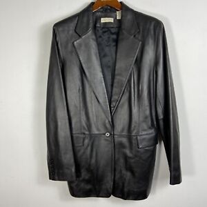 Lord & Taylor Soft Leather Blazer Jacket Sz 16 Pockets Black