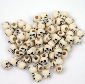 Ivory Skull Pony Beads Black Ant. made in USA Halloween crafts paracord survival