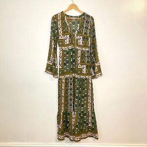 Altar’d State Dreamy Bohemian Patchwork 70s Vibe Bell Sleeve Boho Maxi Dress S
