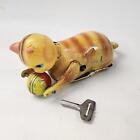 Litho Tin Wind-Up Cat Toy w/ Ball & Key - Tested, Antique, ca 1900, Multicolor