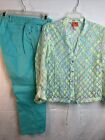 Hearts of Palm 2 pc Sheer Long Sleeve Top Blue Matching Capris Pants Size 12
