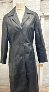 LONG REAL LEATHER COAT TRENCH JOY MATRIX MAXI STEAMPUNK GOTH DUSTER, SIZE 40