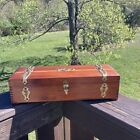 Vintage Wood Cedar Jewelry Box 14”x 5”  Decorative Hardware Pilliod Art Box