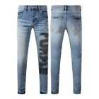 New Pop Purple Brand Men's Black Dot Print Pants Skinny Blue Denim Jeans PB9052A