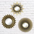 Round Sunburst Mirror Set in Gold Finish wall mirrors Home Office Decor 3-Piece