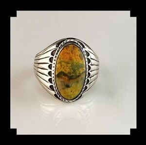 Navajo Style Sterling and Bumblebee Jasper Ring Size 10 1/4