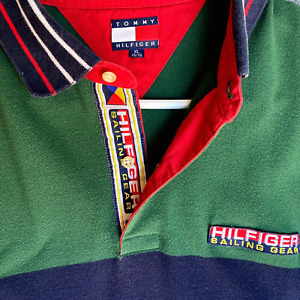 Tommy Hilfiger Polo Shirt Adult Extra Large Green Sailing Gear Spell Out Vintage