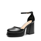 Women Platform High Chunky Block Heel Ankle Strap Close Toe Dress Pump Shoes