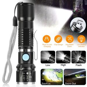Super Bright LED Torch USB Rechargeable Zoomable Flashlight Tactical Work Lights