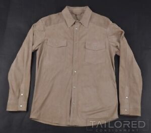 NWT $3995 CESARE ATTOLINI Tan Nappa Lambskin Suede Snap Shirt Jacket - EU 50 / M