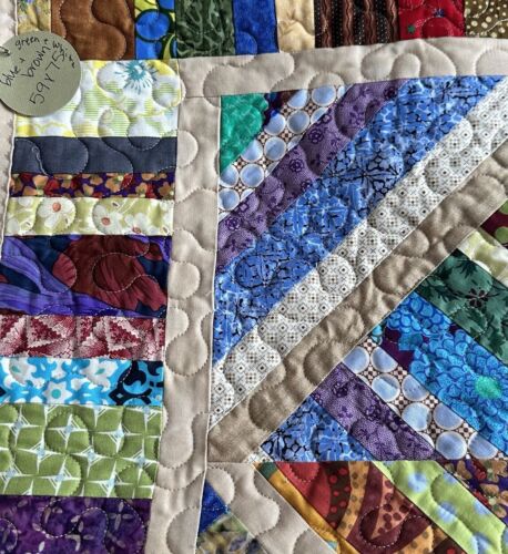 New ListingHomemade Quilt Multicolor Green & Blue Patchwork Beautiful NEW 59”x75”