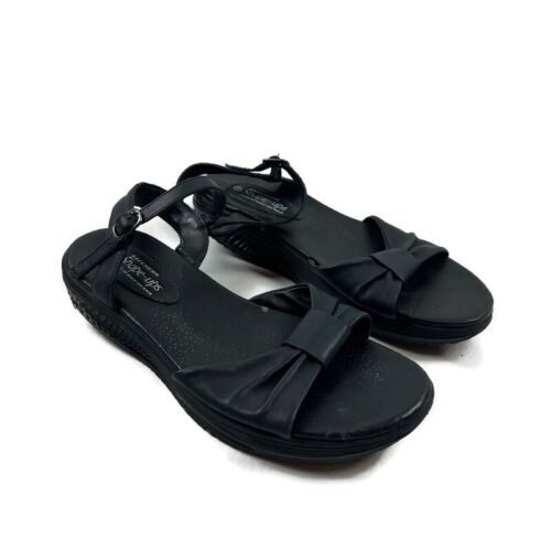 Skechers Shape Ups Sandals Womens 6.5 Black Leather Bow Shoes