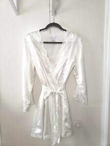 Parisian Intimates Silky 2pc White Lace Trim Nightgown Robe W/slip Honeymoon