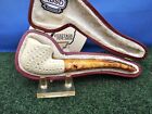 MBDS Featherweight Freehand Hand-Carved Bent Block Meerschaum Pipe, Case