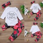 Newborn Infant Baby Girl Rose Outfits Romper Tops Pants Headband Clothes Set