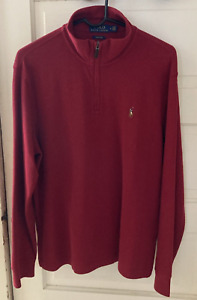 Polo Ralph Lauren Sweater Mens Medium M Red 1/4 Zip Pullover Estate Rib Casual