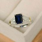 2Ct Emerald Lab-Created Blue Sapphire Women's Wedding Ring 14K White Gold Plated