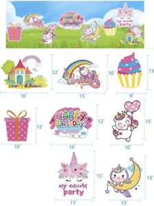 New Listing8 Unicorn Happy Birthday Yard Signs Decoration Unicorn Girl Birthday Photo Props