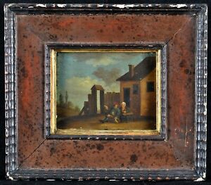 17th CENTURY DUTCH OLD MASTER OIL ON PANEL FIGURES IN LANDSCAPE ANTIQUE PAINTING