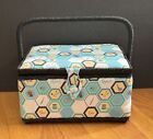 Vintage Fabric Covered Sewing Box Basket Padded ~ SINGER ~ Cut, Sew, Repeat